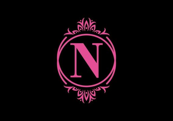 Pink black of N initial letter in classic frame