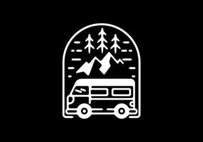 White and black campervan badge vector