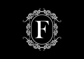 Black initial F letter in classic frame vector