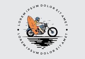 andar en motocicleta con ilustración de tabla de surf vector