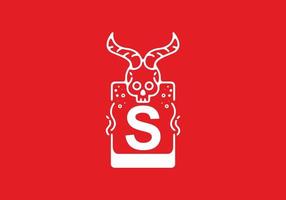 White red line art illustration of skull with S initial letter in the middle vector