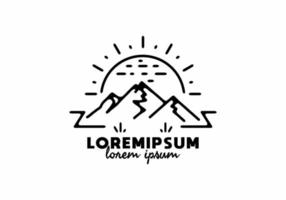 Mountain and sun line art with lorem ipsum text vector