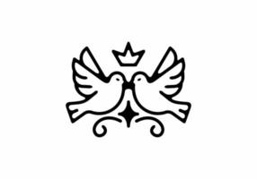 Twin dove with crown line art illustration tattoo vector