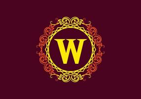 Red yellow W initial letter in classic frame vector