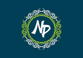 NP initial letter in vintage circle frame vector