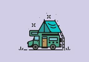 Simple camper van camping illustration vector