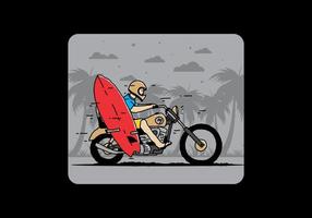 andar en motocicleta con ilustración de tabla de surf vector