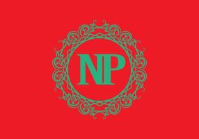 NP initial letter in vintage circle frame vector
