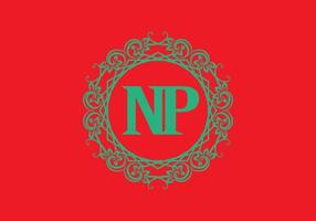 NP initial letter in vintage circle frame vector