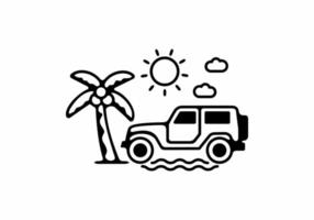 Offroad beach line art illustration vector