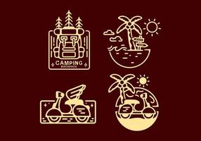 Outdoor activity and scooter line art collection in brown color
