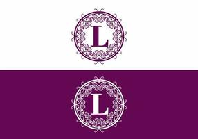 Purple L initial letter in circle vintage frame vector