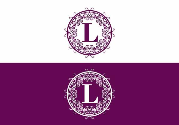 Purple L initial letter in circle vintage frame