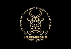 Skeleton with horn with lorem ipsum text line art illustration vector