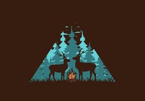 Couple deer and bonfire illustration vector