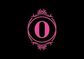 Pink black of O initial letter in classic frame vector