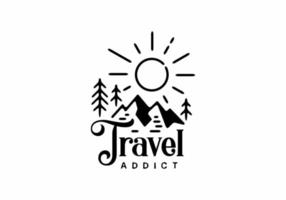 Travel addict black line art vector