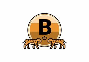 Two tiger line art with B initial letter vector