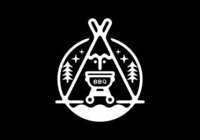 White and black color of BBQ camping line art badge vector