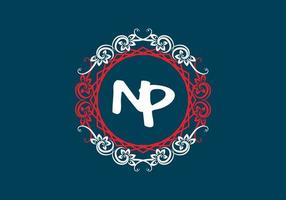 NP initial letter in vintage circle frame vector