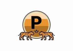 Two tiger line art with P initial letter vector