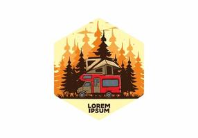 Car roof camping in the jungle illustration vector