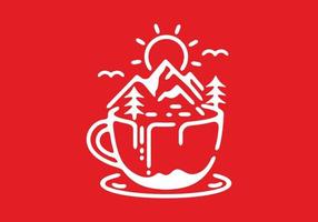 ilustración de montaña blanca roja en una taza vector