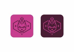 Purple line art illustration icon of devil head with spear vector