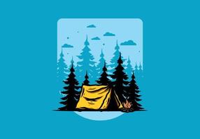 Midnight camping with bonfire illustration vector