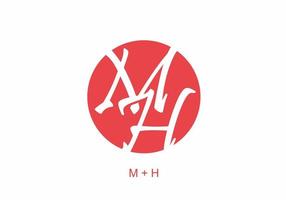 Red circle of MH initial letter text vector
