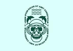 Skull underwater line art with lorem ipsum text vector