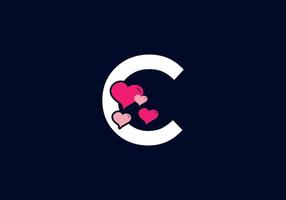 White pink color of C initial letter with love symbol vector