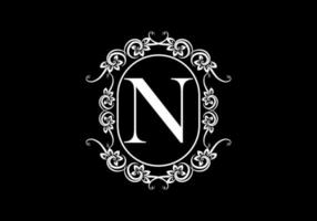 Black initial N letter in classic frame vector