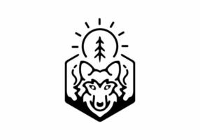 Wolf head in hexagon badge line art vector