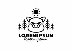 arte de línea de cabeza de cerdo con texto de lorem ipsum vector