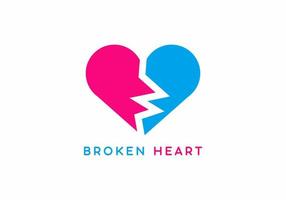 Pink blue broken heart symbol vector