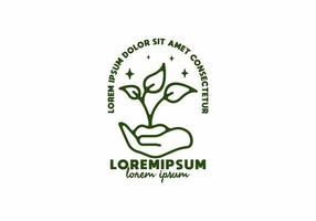 Plant on hand line art with lorem ipsum text vector