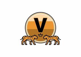Two tiger line art with V initial letter vector
