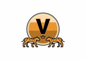 Two tiger line art with V initial letter vector