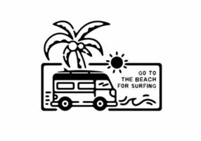 Van and beach line art illustration vector