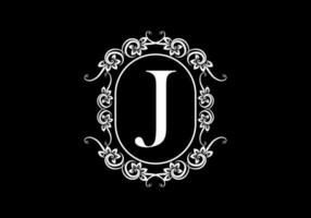 Black initial J letter in classic frame vector