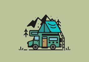 Simple camper van camping illustration vector