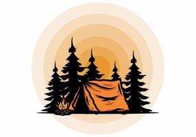 Midnight camping with bonfire illustration vector