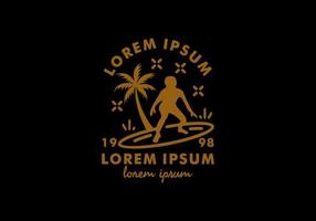 Surfing logo line art with lorem ipsum text vector