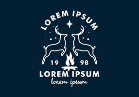 Twin deer and bonfire line art with lorem ipsum text vector