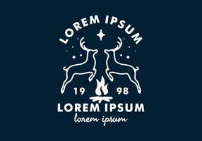 Twin deer and bonfire line art with lorem ipsum text vector