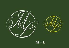 White and yellow color of ML initial letter in circle vector