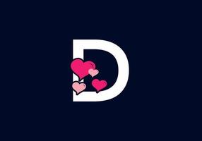 White pink color of D initial letter with love symbol vector