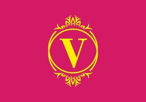 Pink yellow of V initial letter in frame vector