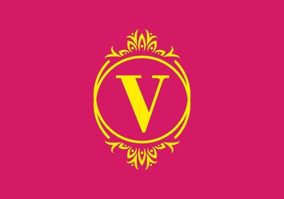 Pink yellow of V initial letter in frame